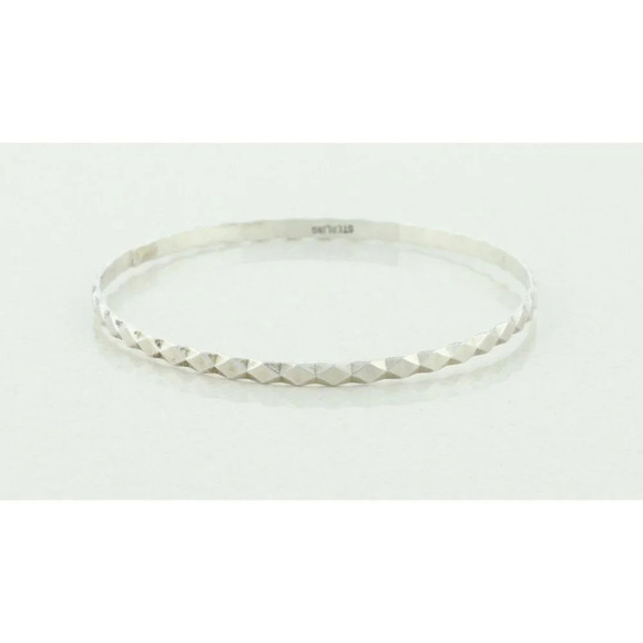 Sterling Silver Diamond Pattern Bangle Bracelet 8" inch Round 2 5/8" Diameter - Picture 1 of 5